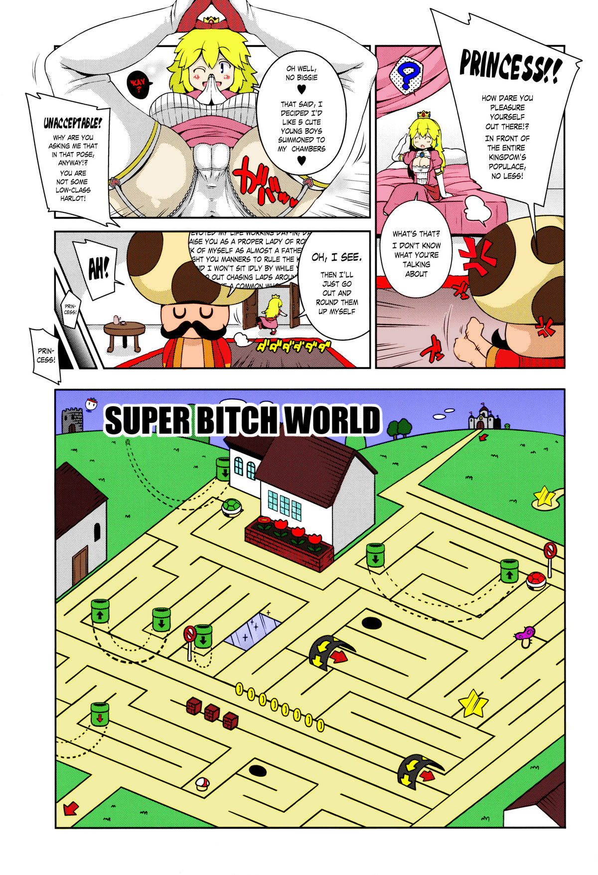 (C87) [ワトサト (杉浦線)] SUPER BITCH WORLD (スーパーマリオブラザーズ) [英訳] [カラー化]
