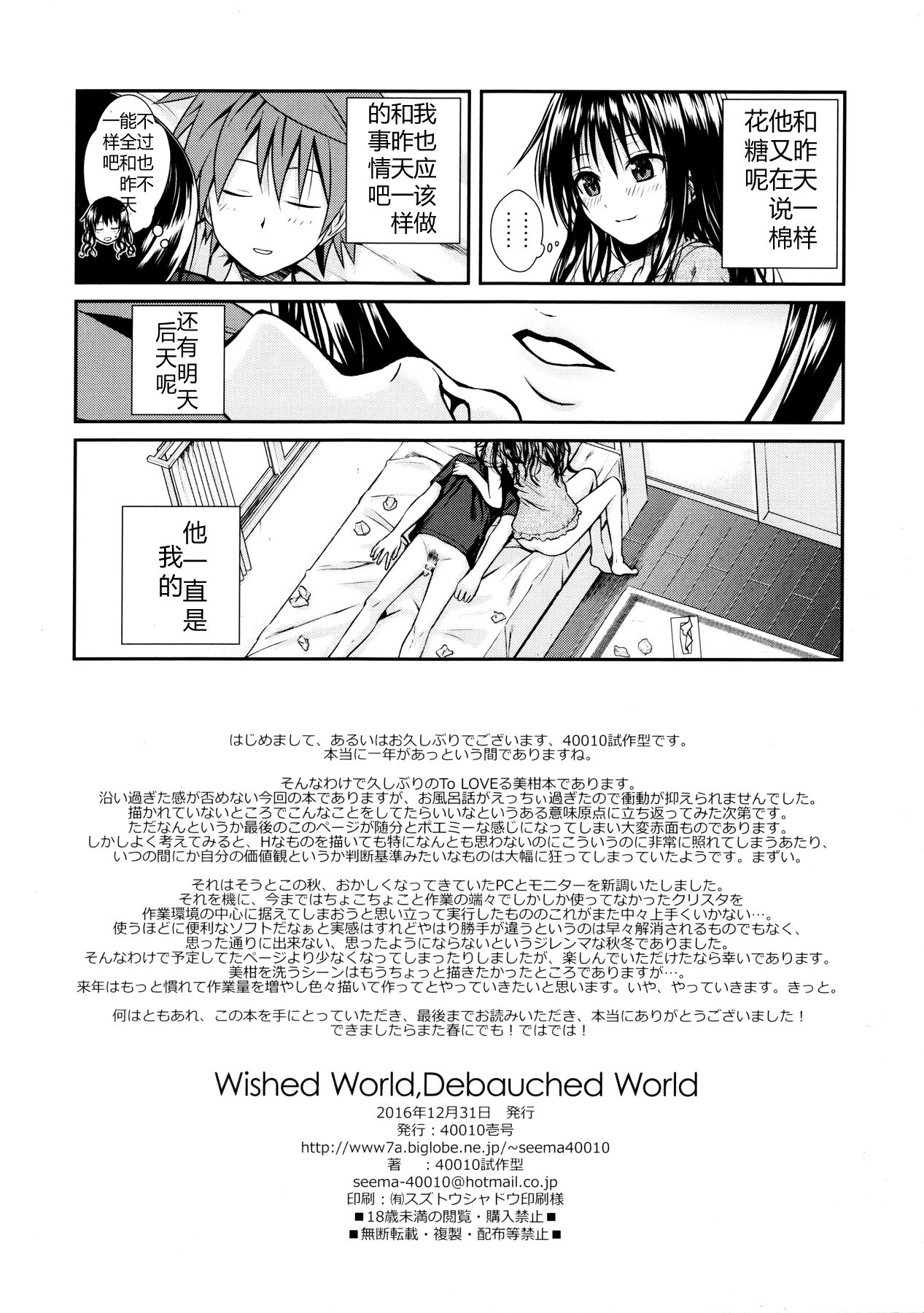 (C91) [40010壱号 (40010試作型)] Wished World,Debauched World (To LOVEる -とらぶる-) [中国翻訳]