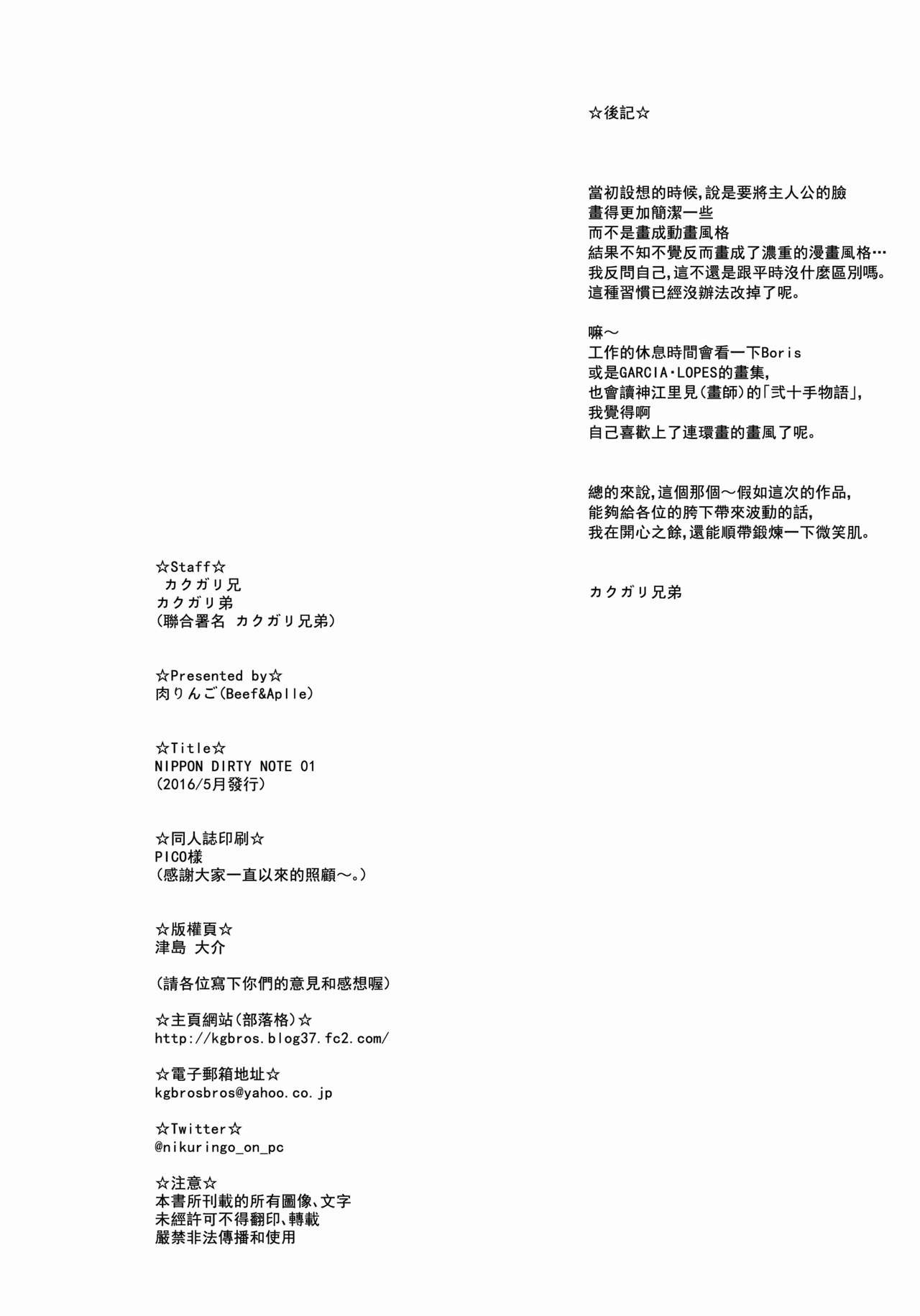 (COMIC1☆10) [肉りんご (カクガリ兄弟)] NIPPON DIRTY NOTE 01 [中国翻訳]