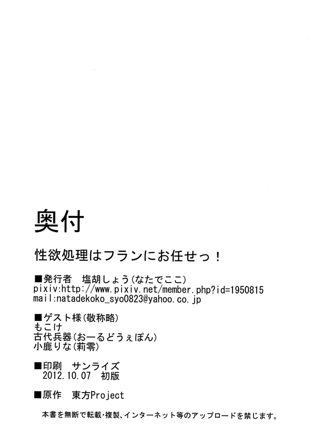 (紅楼夢8) [なたでここ (塩胡しょう)] 性欲処理はフランにお任せっ! (東方Project) [中国翻訳]