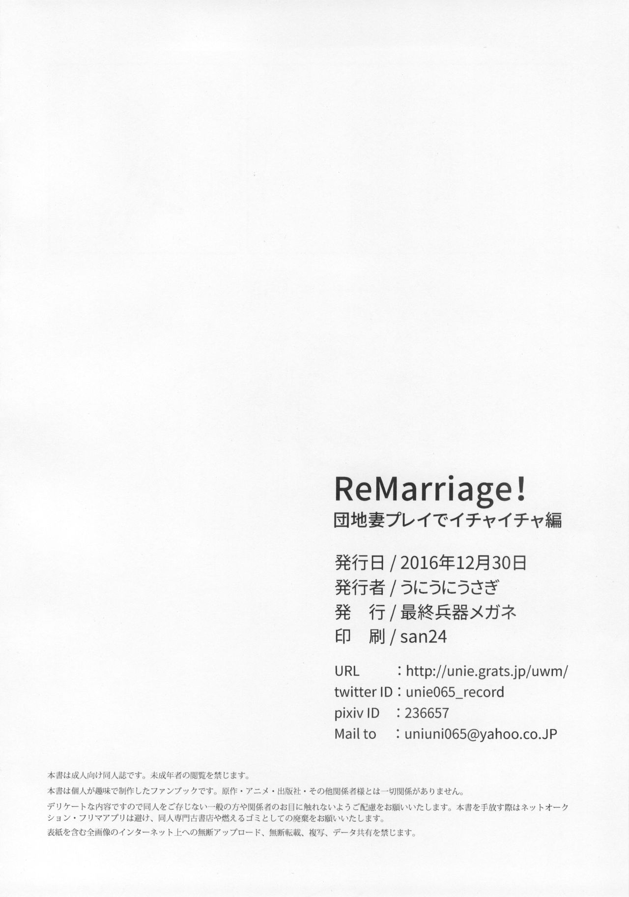 (C91) [最終兵器メガネ (うにうにうさぎ)] ReMarriage (ブリーチ)